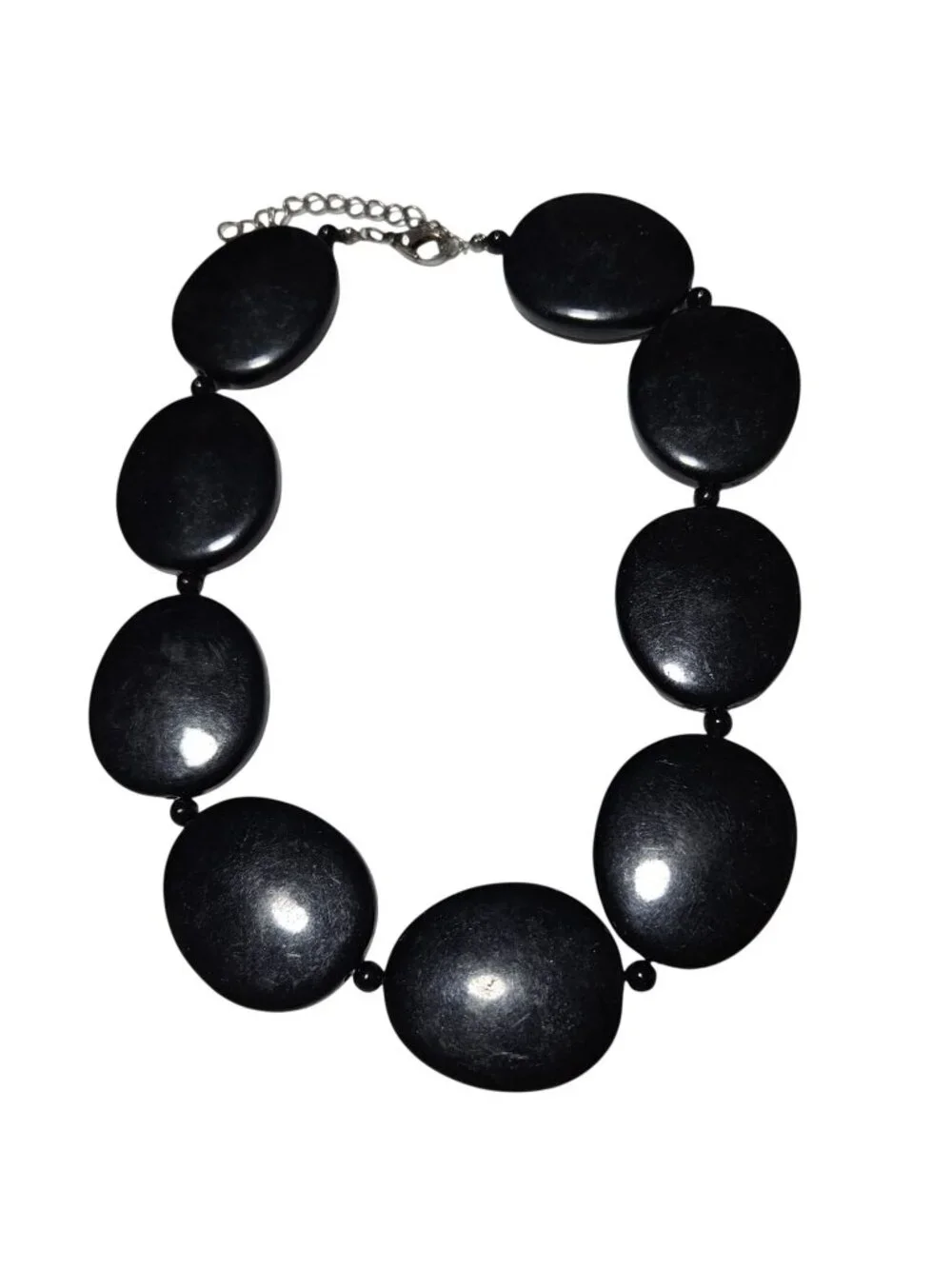 Vintage Black Beaded Choker Necklace Round Flat Beads Statement Fashion Jewelry
